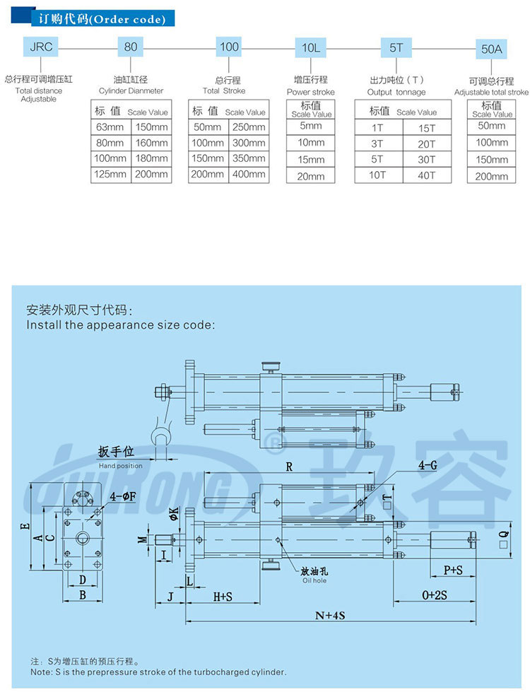 總行程可調(diào)氣液增壓缸訂購(gòu)尺寸代碼